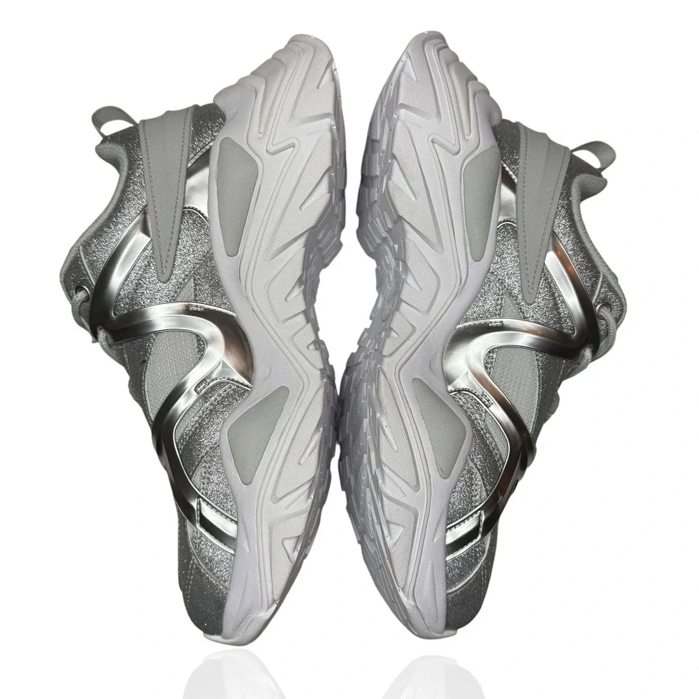 New Fila Women's 10‎ Electrove 2 Sneakers Silver Sparkle Glitter Metallic Chunky